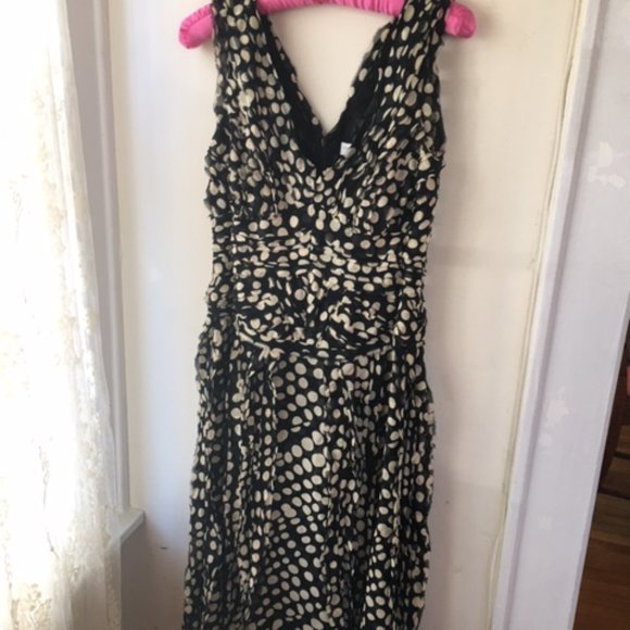 CAROLINA HERRERA Black & White/Ivory Polka Dot Silk Chiffon Dress Size 6 - Picture 5 of 8